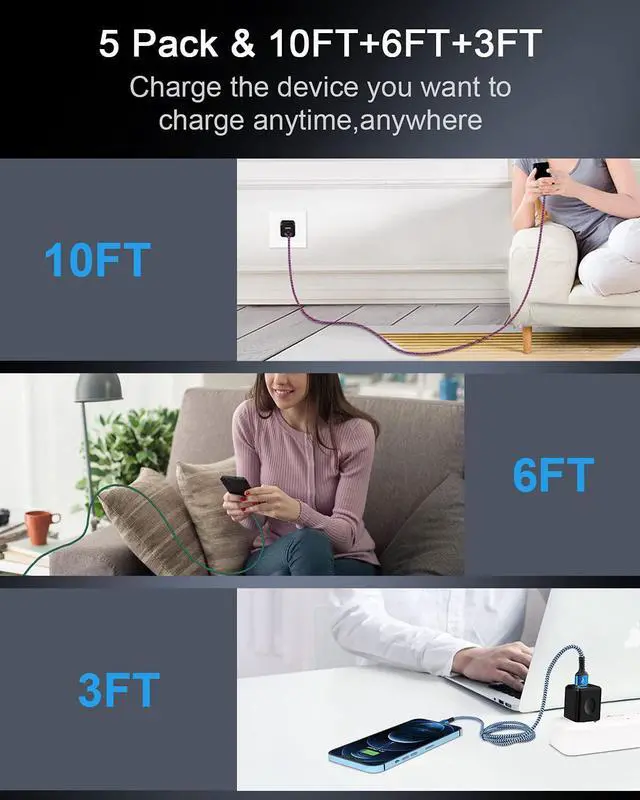 Alt view image 6 of 7 - USB A to Lightning Cord 2Pack/3Ft Nylon Braided iPhone Charger Cable  Approved Fast Charging Power Wire for iPhone 14 14 Pro Max 13 Pro Max 13Pro 13 13 Mini 12 11 10 XR XS X 8 Plus 7 6 6s