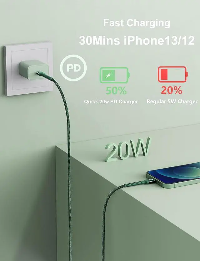 Alt view image 2 of 7 - USB C to Lightning Cable 6FT 2Pack USB-C Fast Charger Cable Mfi Certified Type C to Lightning Cord USBC for iPhone 13 12 11 Pro Max Mini X XS XR 8 Plus 10 SE iPad 8th (Green)