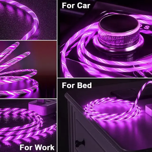 Alt view image 7 of 7 - USB C Cable, 6ft Type C Charging Cable Fast Charge, Lighted Up LED Cable, USB Type C Cable Compatible with Samsung Galaxy S23 S22 S21 Ultra S21 S20 S10 S9 S8 Plus Note 20 10 9 Pixel (Purple)