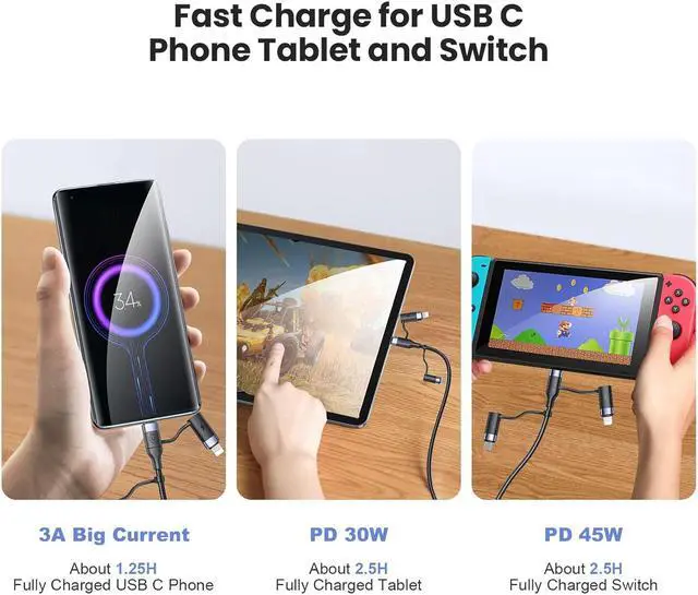 Alt view image 4 of 7 - PD 60W USB C Multi Fast Charging Cable Nylon Braided Cord 5-in-1 3A USB/C to Type C/Micro/Phone Fast Sync Charger Adapter Compatible with Laptop/Tablet