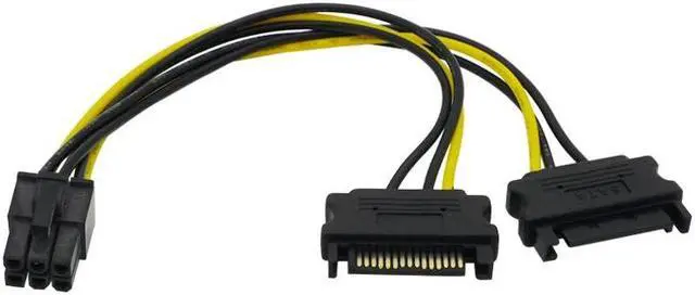 Main image of SATA 2x15Pin to Graphics card PCI-e PCIE 6 Pin Video Card Power Supply Cable 6/8pin to Dual Sata Y Splitter Adapter 18CM 18AWG(sata m to 6 Pin)