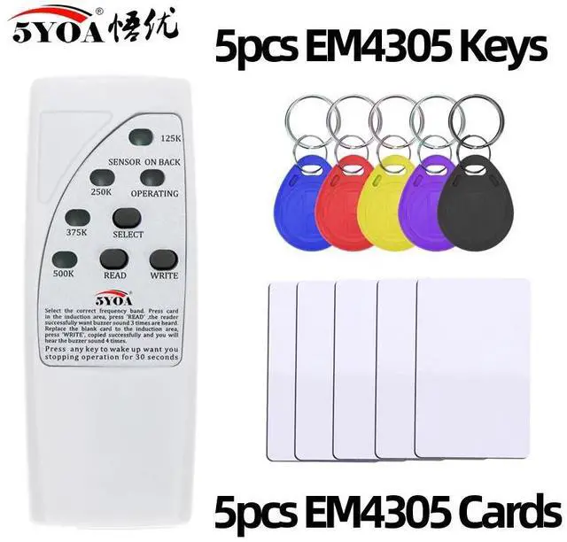 Main image of Handheld Rfid Card Reader Writer 125KHz Copier Duplicator ID Tags Programmer With Light Indicator EM4305 T5577 Key Card Keyfob(5Keys and 5Cards)