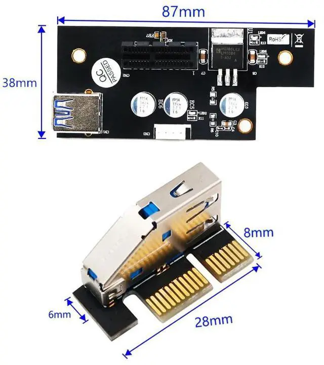 Alt view image 5 of 6 - Add On Cards PCI-E X1 Extender PCIE Riser USB 3.0 PCI-E Riser PCI Express Riser Card Cable for Network Card Graphics Card