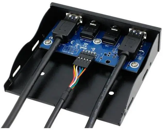 Alt view image 2 of 6 - 2 Port USB 3.0 Hub Splitter HD Audio 3.5mm Earphone Jack Mic Interface Front Panel Bracket Adapter for PC 20 Pin 3.5" Floppy Bay