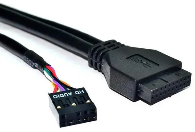 Alt view image 3 of 6 - 2 Port USB 3.0 Hub Splitter HD Audio 3.5mm Earphone Jack Mic Interface Front Panel Bracket Adapter for PC 20 Pin 3.5" Floppy Bay