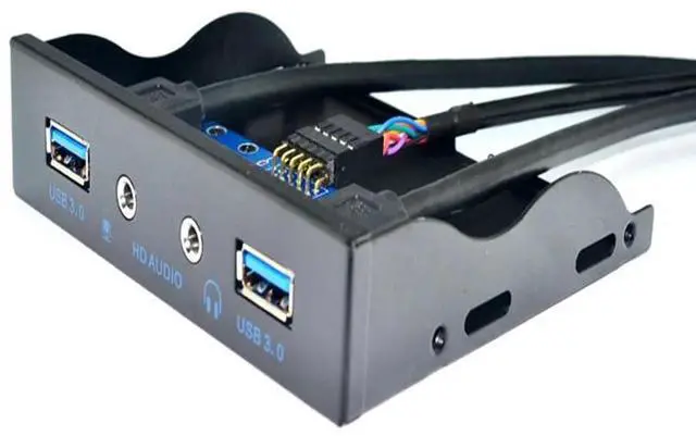 Alt view image 4 of 6 - 2 Port USB 3.0 Hub Splitter HD Audio 3.5mm Earphone Jack Mic Interface Front Panel Bracket Adapter for PC 20 Pin 3.5" Floppy Bay