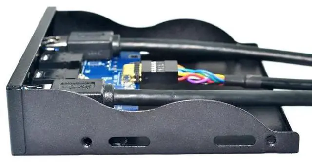 Alt view image 5 of 6 - 2 Port USB 3.0 Hub Splitter HD Audio 3.5mm Earphone Jack Mic Interface Front Panel Bracket Adapter for PC 20 Pin 3.5" Floppy Bay