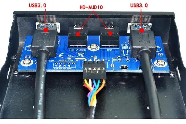 Alt view image 6 of 6 - 2 Port USB 3.0 Hub Splitter HD Audio 3.5mm Earphone Jack Mic Interface Front Panel Bracket Adapter for PC 20 Pin 3.5" Floppy Bay
