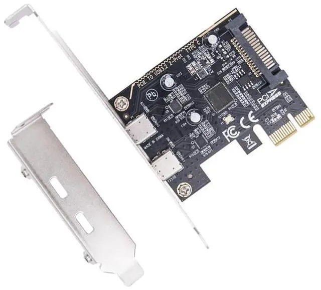 Alt view image 2 of 6 - PCIE to Dual Type C Expansion Card PCI Express X1 to 2Port TYPE-C USB 3.2 GEN1 5Gbps Convert Card Riser ASM1042 Chip for Desktop