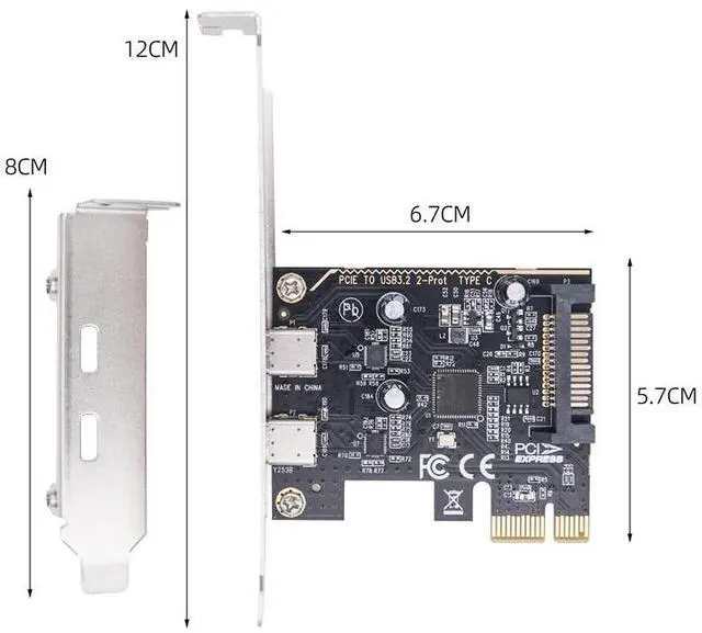 Alt view image 6 of 6 - PCIE to Dual Type C Expansion Card PCI Express X1 to 2Port TYPE-C USB 3.2 GEN1 5Gbps Convert Card Riser ASM1042 Chip for Desktop
