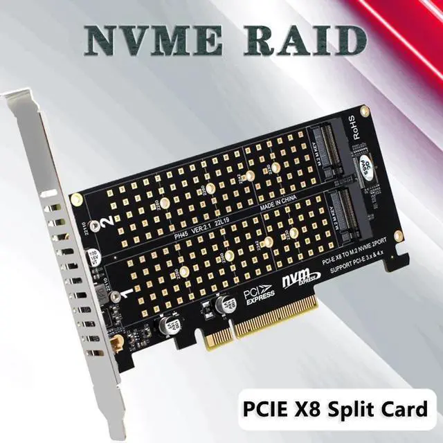 Main image of Dual M.2 NVME to PCI Express X8 4.0 Raid Controller PCIE Split Card 2 Ports M2 NVME M KEY for 2230 2242 2260 2280 22110 NVME SSD