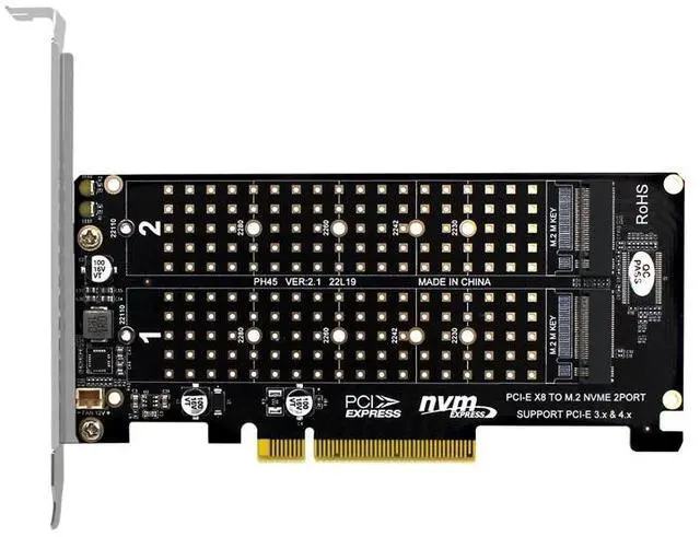 Alt view image 4 of 6 - Dual M.2 NVME to PCI Express X8 4.0 Raid Controller PCIE Split Card 2 Ports M2 NVME M KEY for 2230 2242 2260 2280 22110 NVME SSD