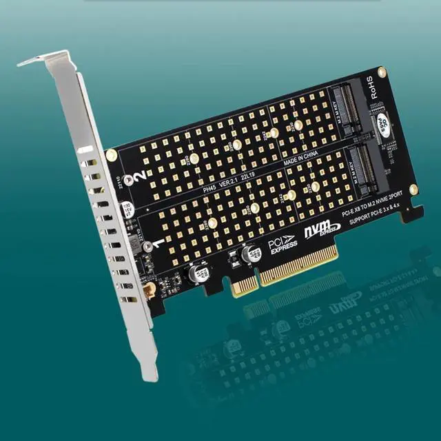 Alt view image 2 of 6 - Dual M.2 NVME to PCI Express X8 4.0 Raid Controller PCIE Split Card 2 Ports M2 NVME M KEY for 2230 2242 2260 2280 22110 NVME SSD
