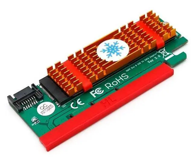 Alt view image 2 of 6 - PCI Express to M.2 NGFF SSD Adapter Raiser SATA-Bus M2 SSD B Key PCIE Slot Heatsink SATA Cable for 2230-2280 Size m.2 FULL SPEED