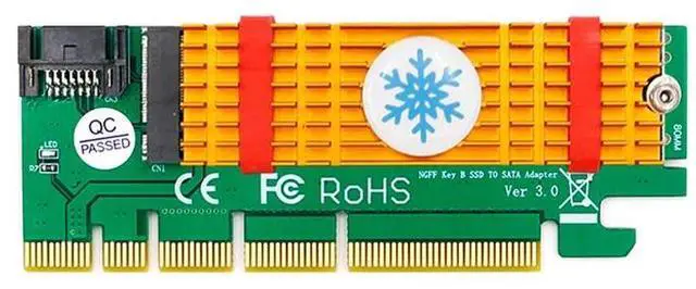 Alt view image 3 of 6 - PCI Express to M.2 NGFF SSD Adapter Raiser SATA-Bus M2 SSD B Key PCIE Slot Heatsink SATA Cable for 2230-2280 Size m.2 FULL SPEED