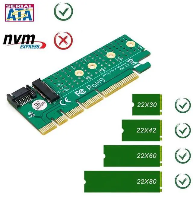 Alt view image 5 of 6 - PCI Express to M.2 NGFF SSD Adapter Raiser SATA-Bus M2 SSD B Key PCIE Slot Heatsink SATA Cable for 2230-2280 Size m.2 FULL SPEED