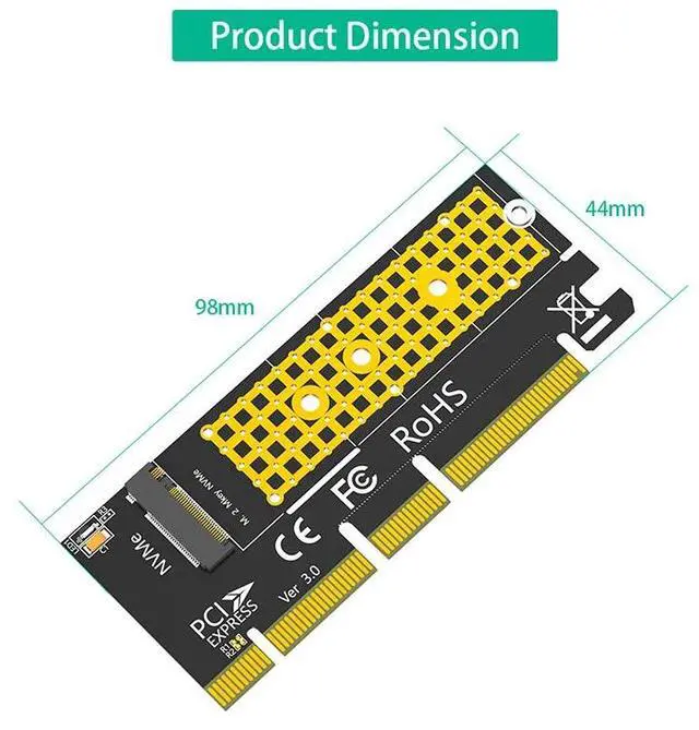 Alt view image 3 of 6 - M.2 NVME Key M to PCI Express X4/X8/X16 Adapter Expansion Card Riser Converter with LED Supports 2230 2242 2260 2280 M2 NVME SSD