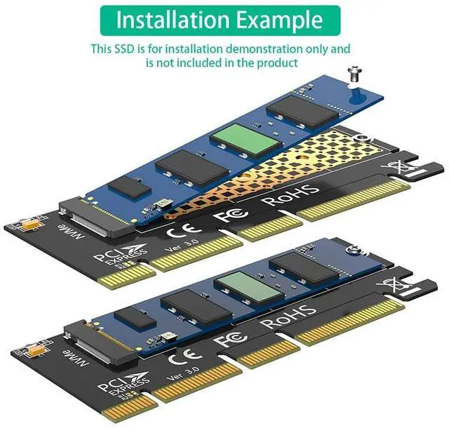 Alt view image 6 of 6 - M.2 NVME Key M to PCI Express X4/X8/X16 Adapter Expansion Card Riser Converter with LED Supports 2230 2242 2260 2280 M2 NVME SSD