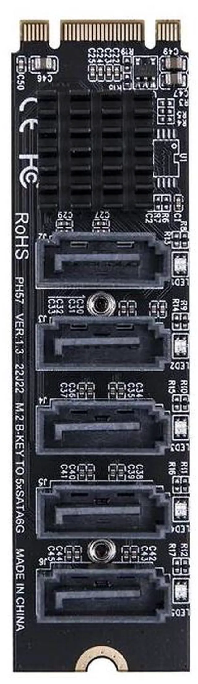 Alt view image 3 of 6 - (NVME to 5HDD JMB585)
M2 to SATA Adapter M.2 NGFF NVME to SATA3.0 Expansion Card B+M Key M-Key to 5/6 Ports SATA3.0 6Gbps Controller Riser for HDD SSD