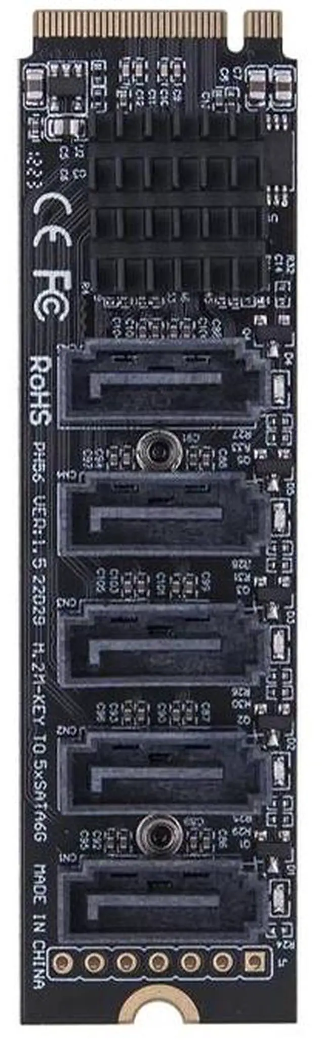 Alt view image 4 of 6 - (NVME to 5HDD JMB585)
M2 to SATA Adapter M.2 NGFF NVME to SATA3.0 Expansion Card B+M Key M-Key to 5/6 Ports SATA3.0 6Gbps Controller Riser for HDD SSD