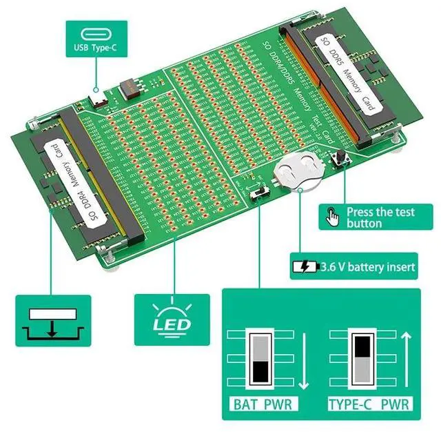 Alt view image 4 of 6 - Laptop SO DDR4 DDR5 Memory RAM Test Card Diagnosis Adapter PCB Circuit Tester Tool with LED for Laptop Computer DDR4 DDR5 Memory