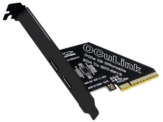 Alt view image 3 of 6 - Oculink Riser Bifurcate Card PCI Express 8X GEN 4 to 2 Ports SFF-8612 Oculink PCIE X8 Adapter for U.2 SSD External Graphics Card