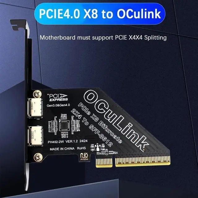 Main image of Oculink Riser Bifurcate Card PCI Express 8X GEN 4 to 2 Ports SFF-8612 Oculink PCIE X8 Adapter for U.2 SSD External Graphics Card