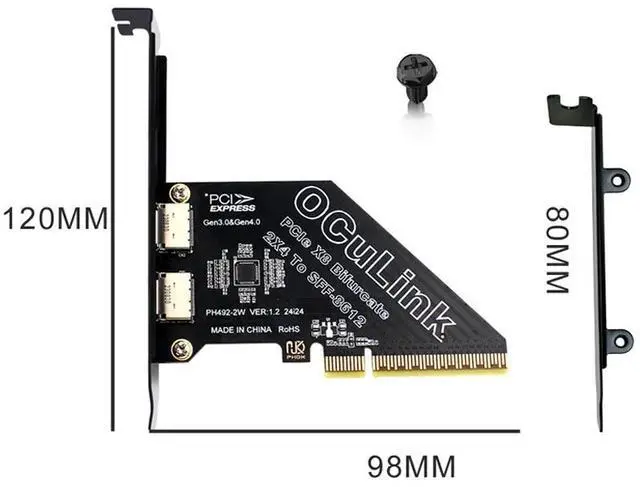 Alt view image 6 of 6 - Oculink Riser Bifurcate Card PCI Express 8X GEN 4 to 2 Ports SFF-8612 Oculink PCIE X8 Adapter for U.2 SSD External Graphics Card