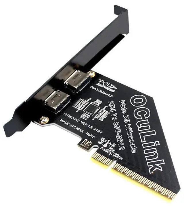 Alt view image 4 of 6 - Oculink Riser Bifurcate Card PCI Express 8X GEN 4 to 2 Ports SFF-8612 Oculink PCIE X8 Adapter for U.2 SSD External Graphics Card