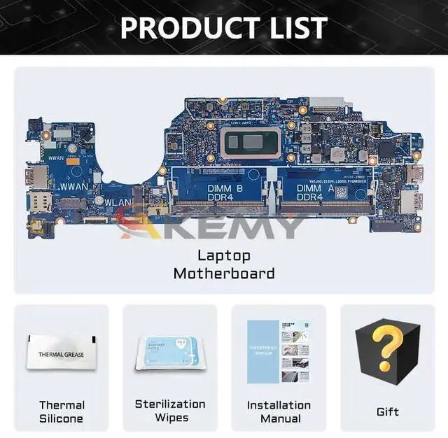 Alt view image 4 of 6 - Model1(UMA 18717-1 I5-8365U)
For  Latitude 5300 Laptop Motherboard 18717-1 0H7KTP 05PW9V With CPU I5-8365U I7-8665U Notebook Mainboard Tested
