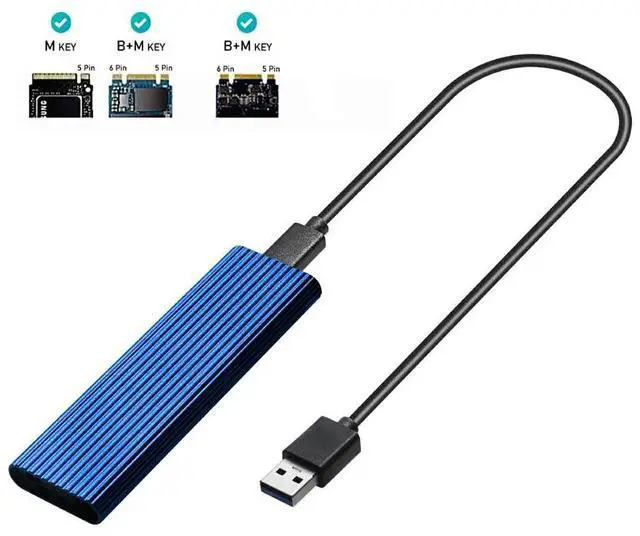 Alt view image 3 of 6 - (Silver)
M2 SSD Case NVME Enclosure M.2 to USB SSD Adapter for NVME PCIE NGFF M.2 SATA SSD M/B+M Key 2230/2242/2260/2280 M2 Dual Protocol