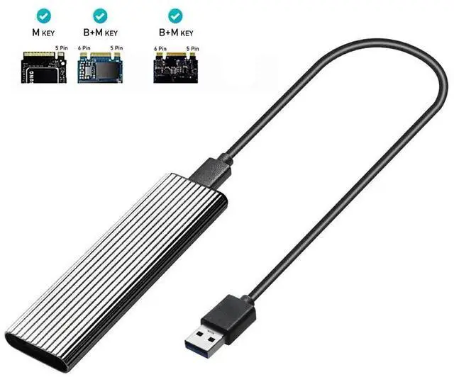 Alt view image 4 of 6 - (Silver)
M2 SSD Case NVME Enclosure M.2 to USB SSD Adapter for NVME PCIE NGFF M.2 SATA SSD M/B+M Key 2230/2242/2260/2280 M2 Dual Protocol