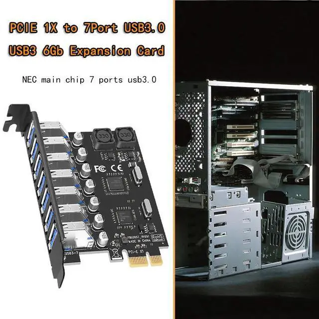 Alt view image 6 of 6 - :(Black)
NEW 7 Port USB 3.0 PCI Express X1 Expansion Card PCI-E PCI E USB 3.0 Board USB3 6Gbps Adapter Controller NEC Chip for Desktop PC