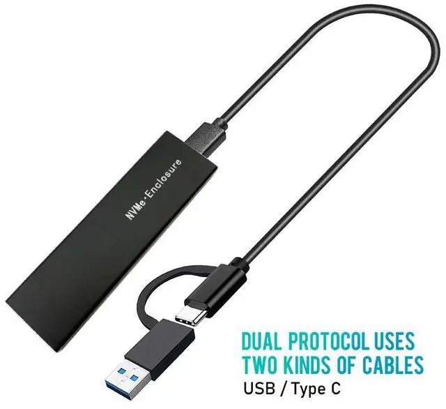 Main image of Dual Protocol M2 SSD Case for NVME PCI-E NGFF SATA M.2 SSD Enclosure Box M.2 to USB 3.1 SSD Adapter RTL9210B Chip with OTG Cable