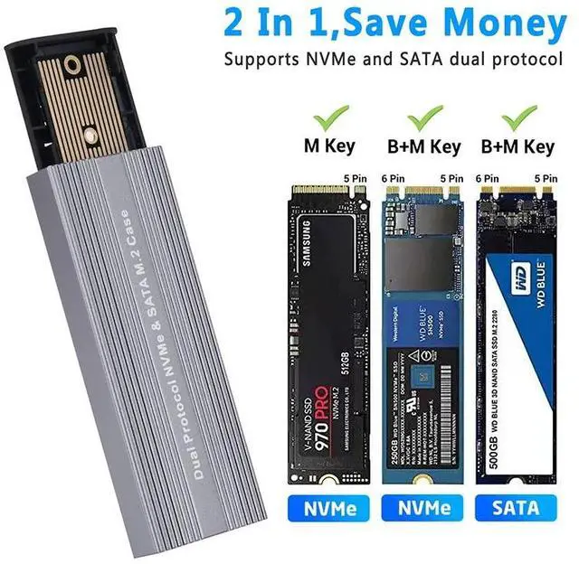 Main image of (A-C Cable)
M.2 NVME SATA SSD Case Enclosure Dual Protocol JMS581D Chip 10Gbps USB 3.2 GEN2 TYPE C External M2 SSD Box M / B+M Key Tool Free
