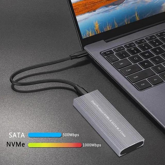 Alt view image 2 of 6 - (A-C Cable)
M.2 NVME SATA SSD Case Enclosure Dual Protocol JMS581D Chip 10Gbps USB 3.2 GEN2 TYPE C External M2 SSD Box M / B+M Key Tool Free