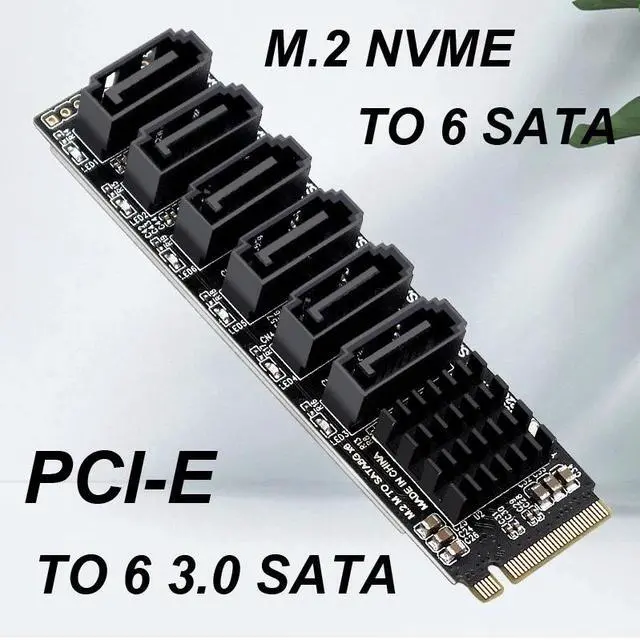 Main image of NVME to SATA Expansion Card M.2 to SATA Adapter M2 Connector Internal SSD SATA 3 Port Multiplier NGFF M Key to SATA3 Controller