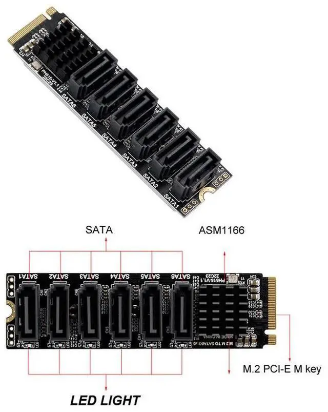 Alt view image 2 of 6 - NVME to SATA Expansion Card M.2 to SATA Adapter M2 Connector Internal SSD SATA 3 Port Multiplier NGFF M Key to SATA3 Controller