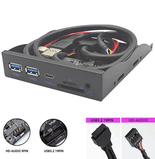 Main image of USB Front Panel HUB 5Gbps 2 x USB3.0 + 1 x TYPE-C + TF/SD + HD AUDIO 3.5mm Earphone Jack Mic Adapter for Desktop 3.5" Floppy Bay