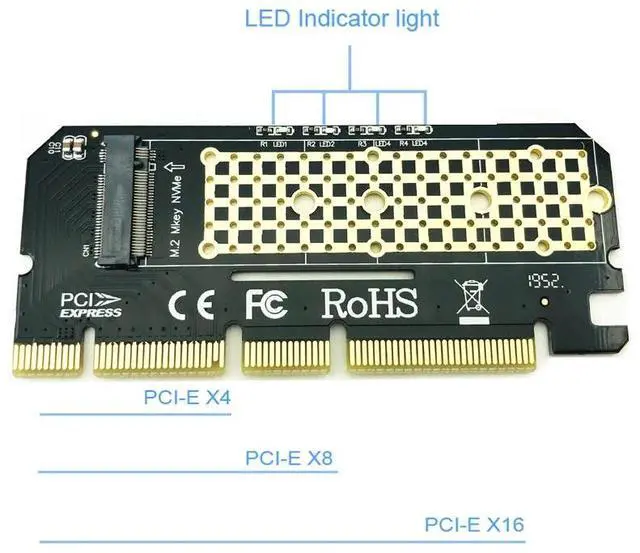 Alt view image 2 of 6 - M.2 NVME PCIE to M2 Adapter LED NVME SSD M2 PCIE x16 Expansion Card Computer Adapter Interface M.2 NVMe SSD To PCIE M.2 Adapter