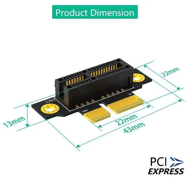 Alt view image 3 of 6 - 20mm PCIE X1 3.0 90 Degree Reverse Male to Female Riser Card PCI Express 1X to 1X Converter Adapter Riser Board for 1U Server PC