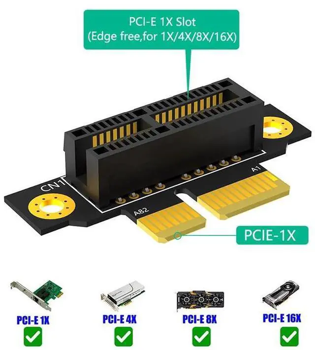 Alt view image 4 of 6 - 20mm PCIE X1 3.0 90 Degree Reverse Male to Female Riser Card PCI Express 1X to 1X Converter Adapter Riser Board for 1U Server PC