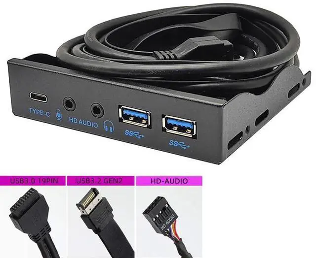 Alt view image 2 of 6 - USB Front Panel for PC USB3.2 Gen2 10Gbps Type C + 19Pin 2Port USB3.0 Hub + HD Audio 3.5mm Earphone MIC for 3.5" Floppy Disk Bay