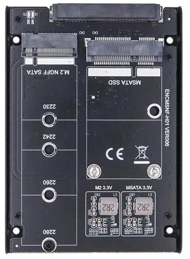 Alt view image 2 of 6 - M.2 SATA SSD + mSATA SSD JBOD Riser Card with Metal Case M2 B Key mSATA to SATA 3.0 6G Adapter External Mobile SSD Enclosure Box