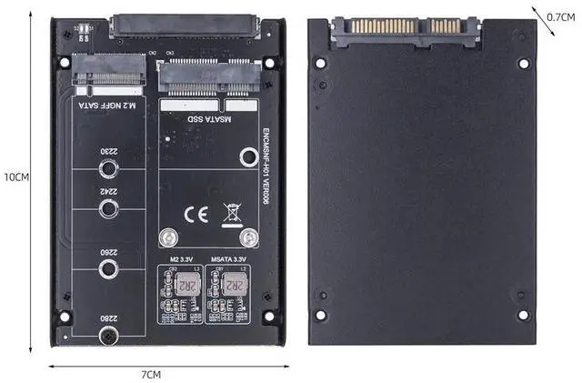 Alt view image 6 of 6 - M.2 SATA SSD + mSATA SSD JBOD Riser Card with Metal Case M2 B Key mSATA to SATA 3.0 6G Adapter External Mobile SSD Enclosure Box
