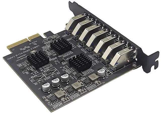 Alt view image 3 of 6 - 7 Port USB 3.2 GEN2 10Gb PCIE Expansion Card PCI-E PCI Express X4 to USB3.2 HUB Adapter ASM3142 Chip Add On Cards for Desktop PC