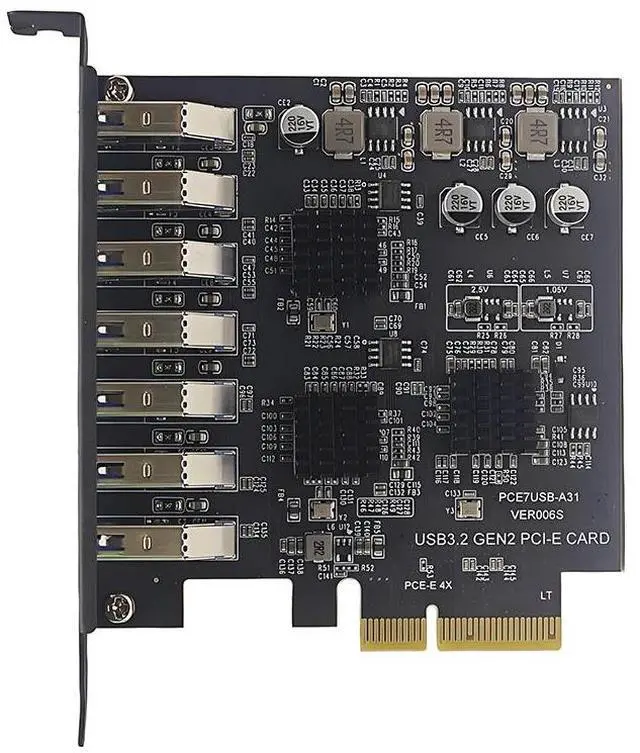 Alt view image 4 of 6 - 7 Port USB 3.2 GEN2 10Gb PCIE Expansion Card PCI-E PCI Express X4 to USB3.2 HUB Adapter ASM3142 Chip Add On Cards for Desktop PC