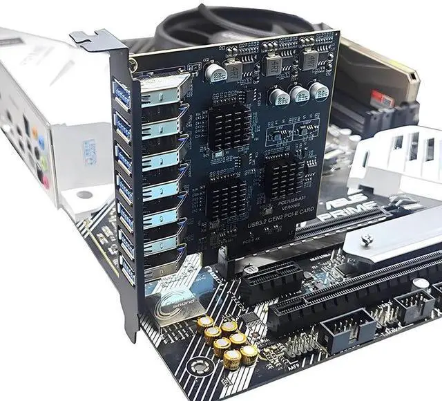 Alt view image 6 of 6 - 7 Port USB 3.2 GEN2 10Gb PCIE Expansion Card PCI-E PCI Express X4 to USB3.2 HUB Adapter ASM3142 Chip Add On Cards for Desktop PC