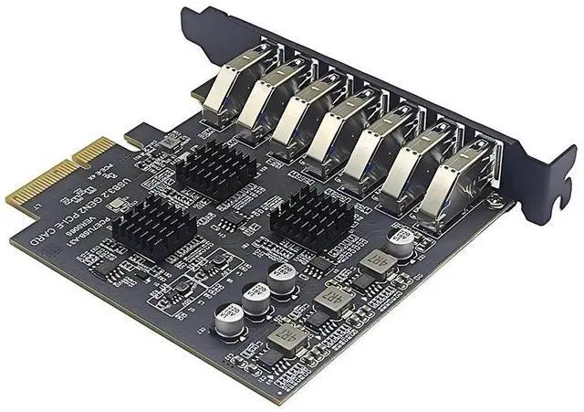 Alt view image 5 of 6 - 7 Port USB 3.2 GEN2 10Gb PCIE Expansion Card PCI-E PCI Express X4 to USB3.2 HUB Adapter ASM3142 Chip Add On Cards for Desktop PC