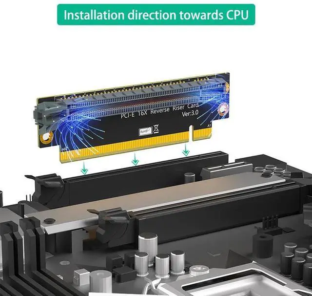 Alt view image 5 of 6 - PCIE Riser Card PCI Express X16 to X16 Male to Female Expansion Card PCI-E 3.0 16X 90 Degree Reverse Riser Board For 2U Computer